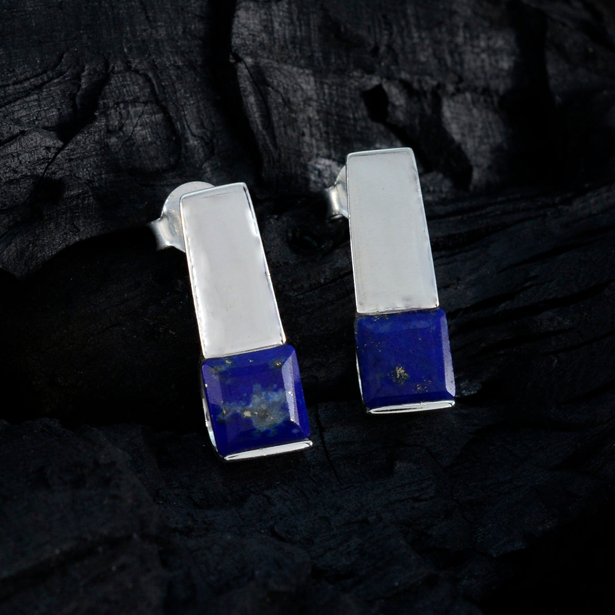 Pendiente de plata de ley 925 riyo para mujer, pendiente de lapislázuli, ajuste de bisel, pendiente azul, pendiente de tuerca