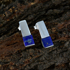Riyo Hot 925 Sterling Silver Earring For Lady Lapis Lazuli Earring Bezel Setting Blue Earring Stud Earring