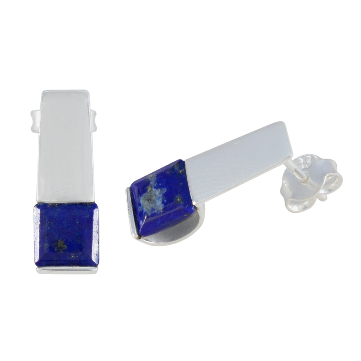Riyo Hot 925 Sterling Silver Earring For Lady Lapis Lazuli Earring Bezel Setting Blue Earring Stud Earring