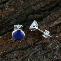 Riyo Appealing Sterling Silver Earring For Wife Lapis Lazuli Earring Bezel Setting Blue Earring Stud Earring