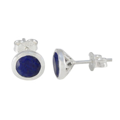 Riyo Appealing Sterling Silver Earring For Wife Lapis Lazuli Earring Bezel Setting Blue Earring Stud Earring