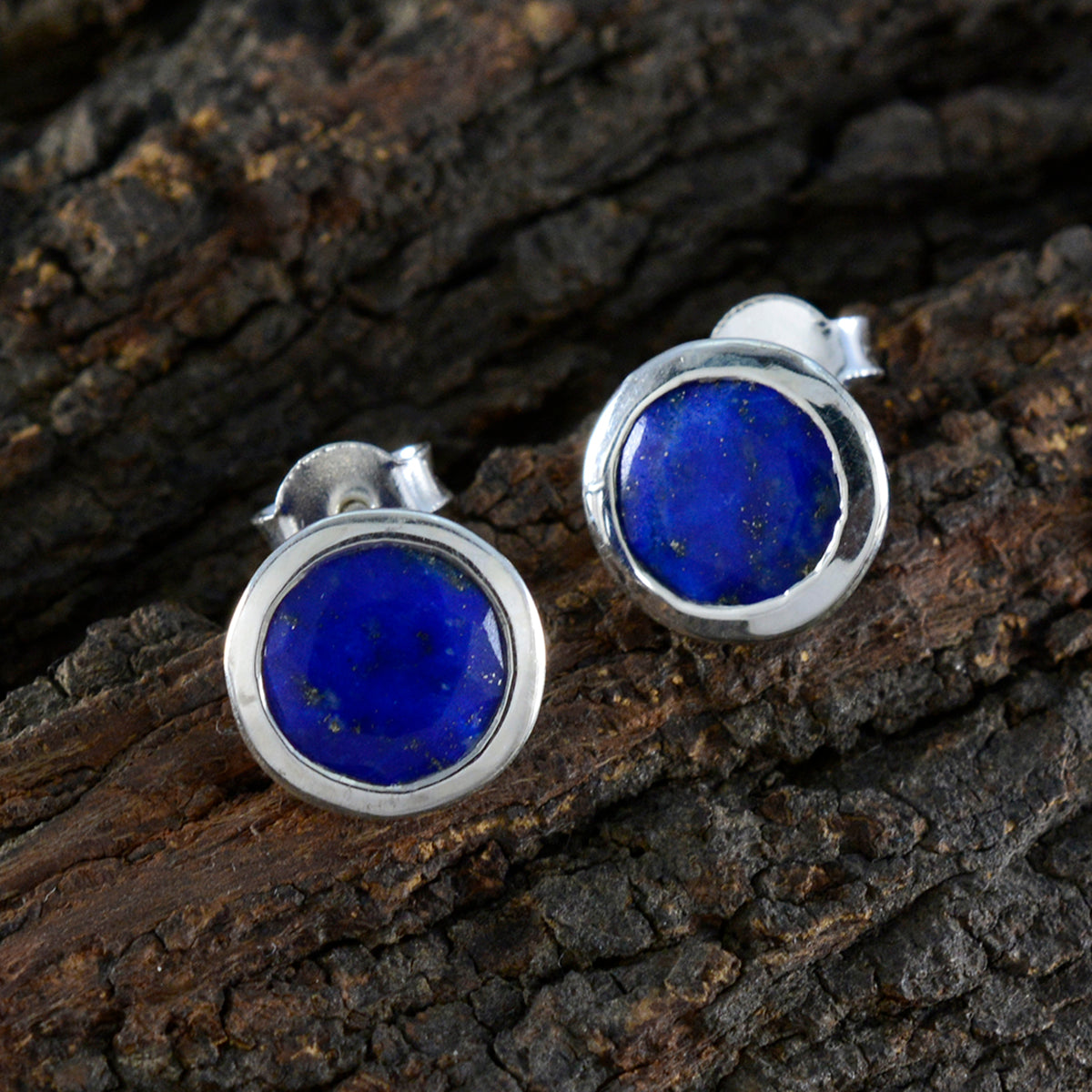 Riyo Foxy 925 Sterling Zilveren Oorbel Voor Vrouwelijke Lapis Lazuli Oorbel Bezel Setting Blauwe Oorbel Stud Oorbel