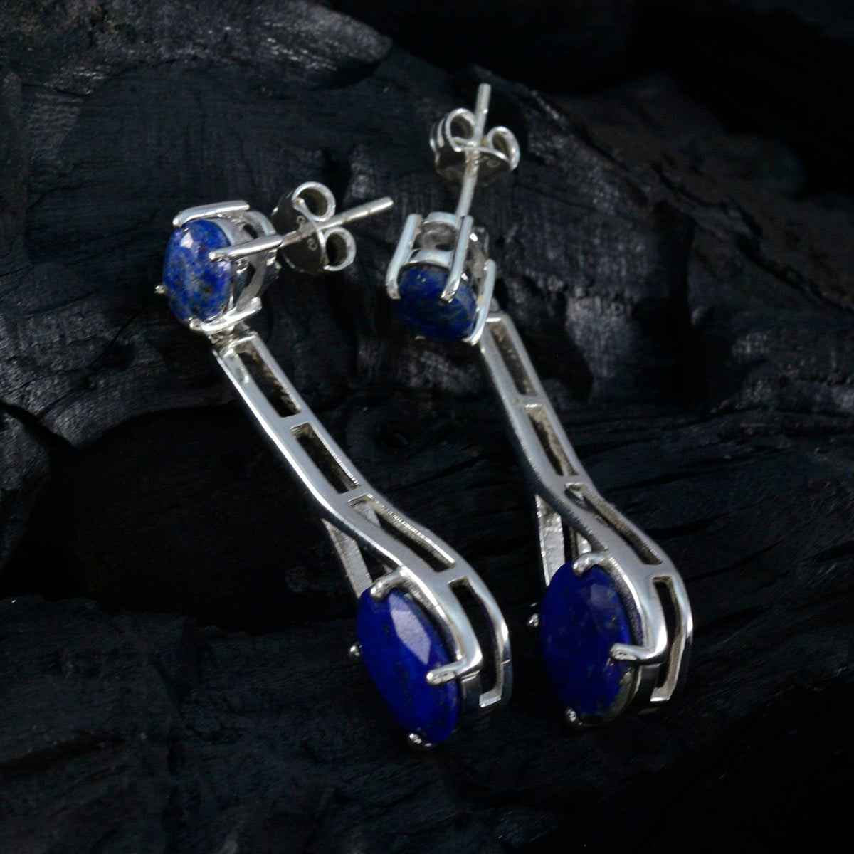 Riyo Fit Sterling Silver Earring For Sister Lapis Lazuli Earring Bezel Setting Blue Earring Stud Earring