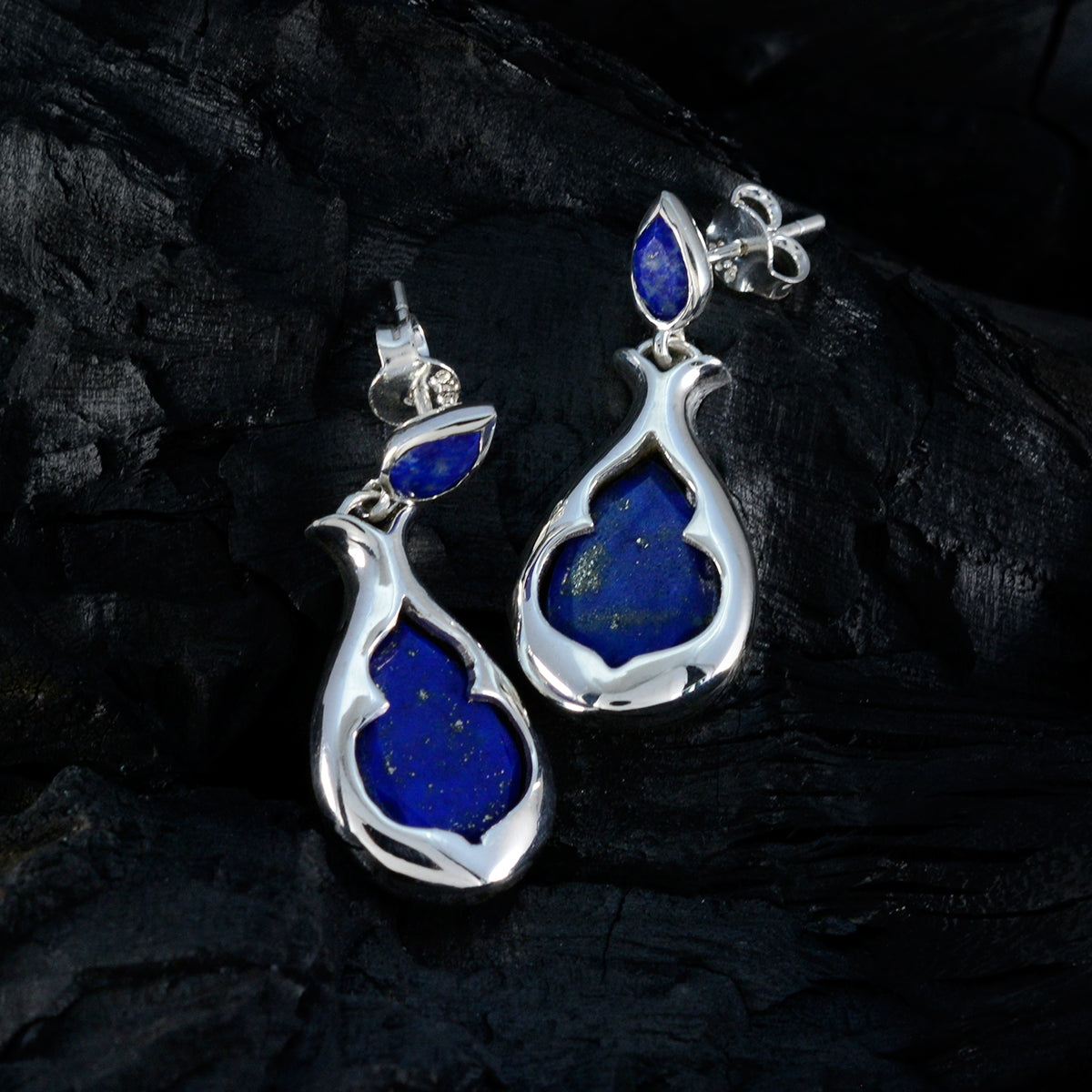 Riyo Fit Sterling Silber Ohrring für Dame Lapislazuli Ohrring Lünette Fassung Blauer Ohrring Ohrstecker