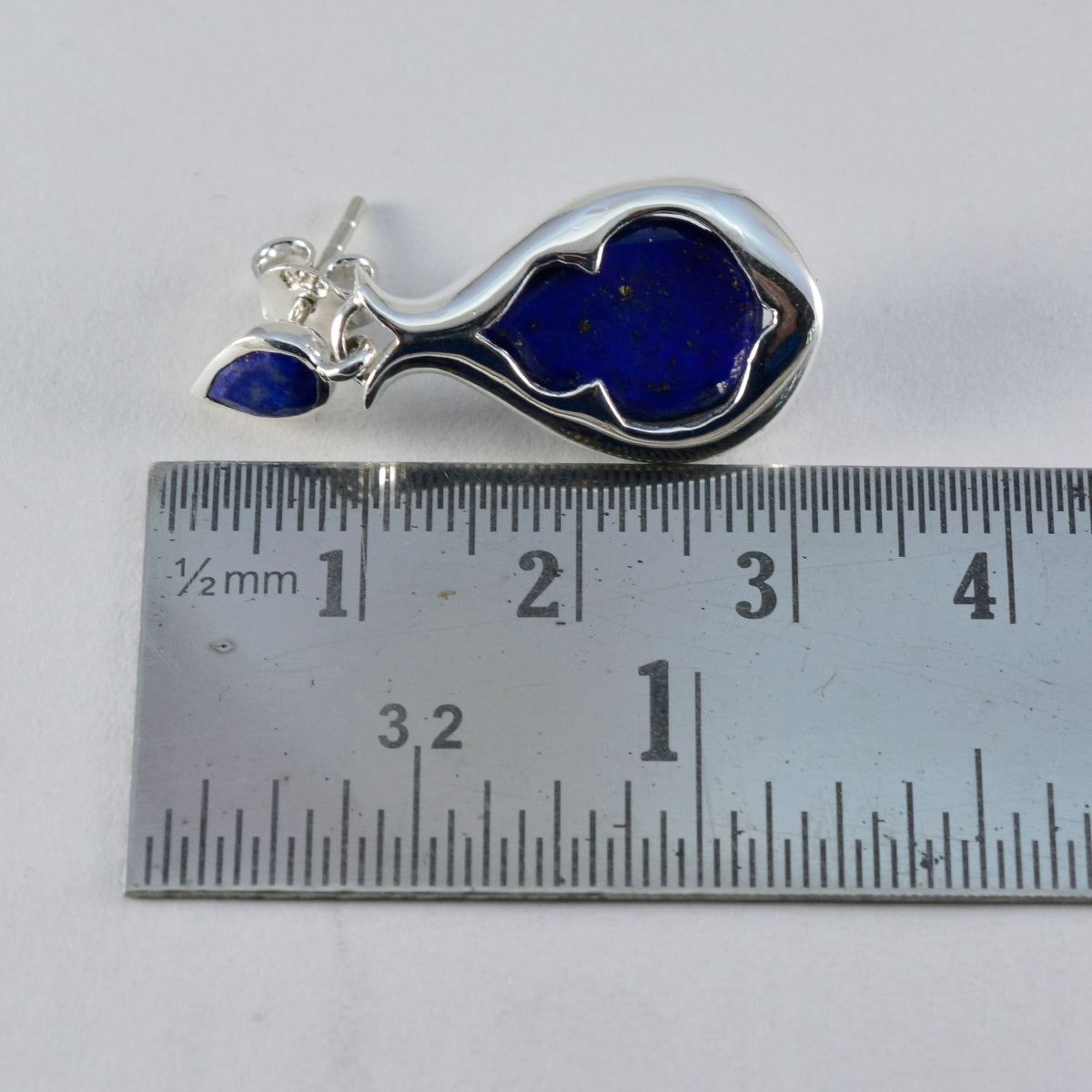 Riyo Fit Sterling Silver Earring For Lady Lapis Lazuli Earring Bezel Setting Blue Earring Stud Earring