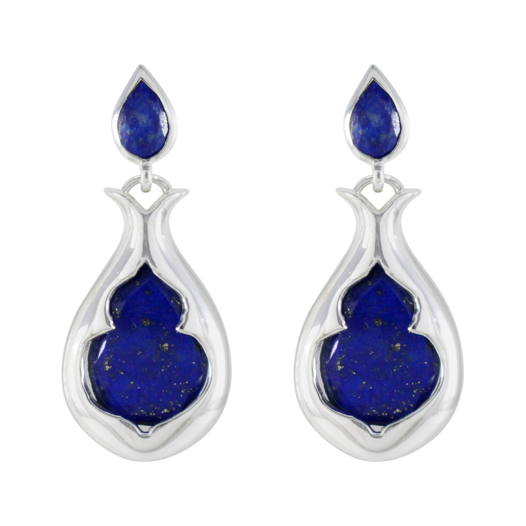 Riyo Fit Sterling Silver Earring For Lady Lapis Lazuli Earring Bezel Setting Blue Earring Stud Earring