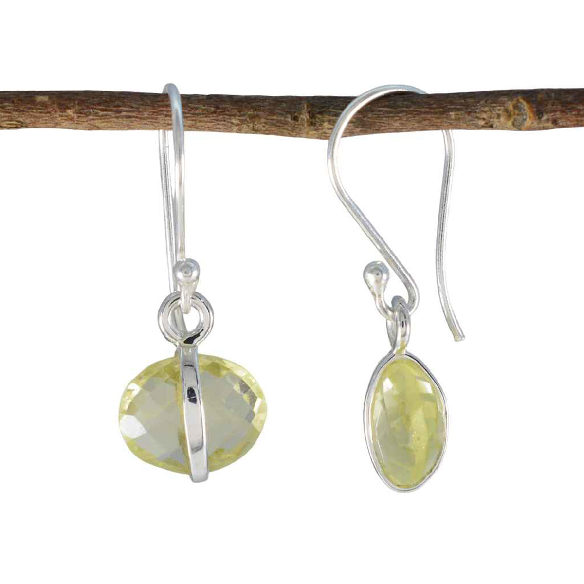 Riyo Fit 925 Sterling Silver Earring For Wife Lemon Quartz Earring Bezel Setting Yellow Earring Dangle Earring