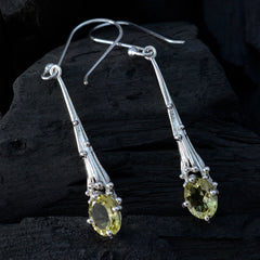 Riyo Mooie Sterling zilveren oorbel voor dames Citroenkwarts Oorbel Bezel Setting Gele oorbel Dangle Earring