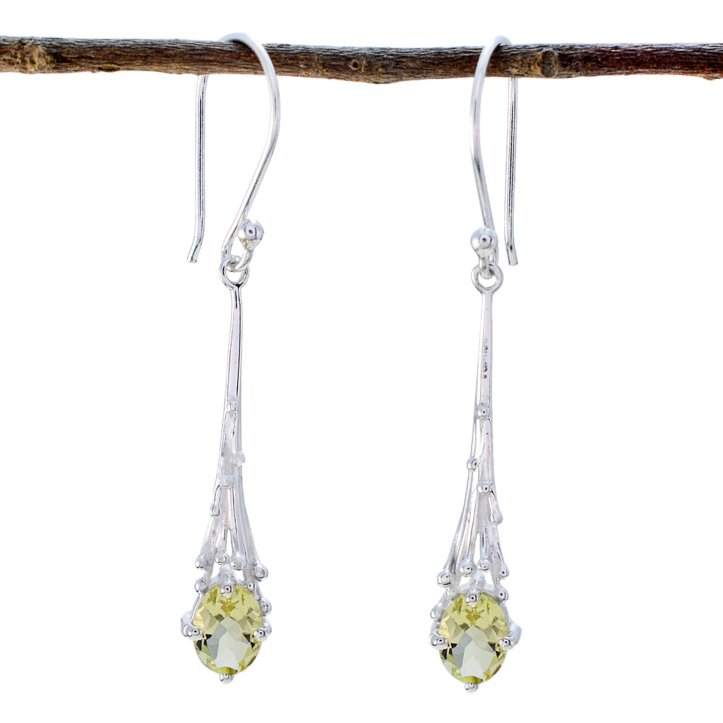 Riyo Lovely Sterling Silver Earring For Femme Lemon Quartz Earring Bezel Setting Yellow Earring Dangle Earring