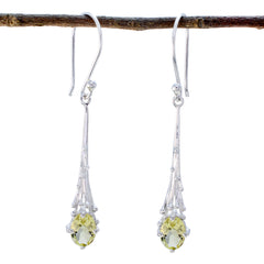 Riyo Mooie Sterling zilveren oorbel voor dames Citroenkwarts Oorbel Bezel Setting Gele oorbel Dangle Earring
