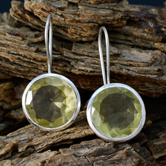 Riyo Beguiling Sterling Silver Earring For Women Lemon Quartz Earring Bezel Setting Yellow Earring Dangle Earring