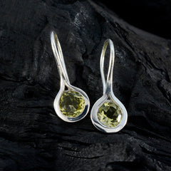 Riyo Nice-Looking 925 Sterling Silver Earring For Femme Lemon Quartz Earring Bezel Setting Yellow Earring Dangle Earring