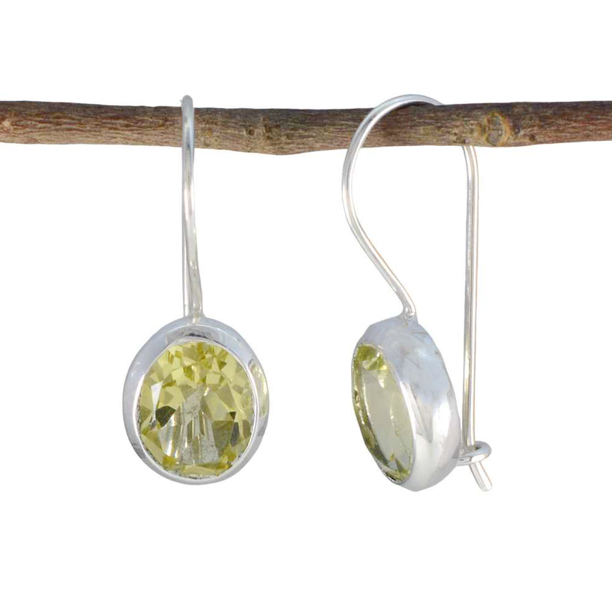 Riyo Cute Sterling Silver Earring For Girl Lemon Quartz Earring Bezel Setting Yellow Earring Dangle Earring