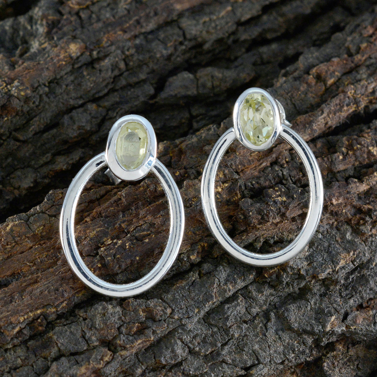 Riyo fair 925 boucle d'oreille en argent sterling pour femme citron quartz boucle d'oreille réglage de la lunette boucle d'oreille jaune boucle d'oreille