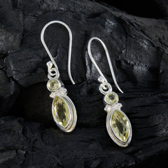 Riyo Pretty Sterling Silver Earring For Demoiselle Lemon Quartz Earring Bezel Setting Yellow Earring Dangle Earring