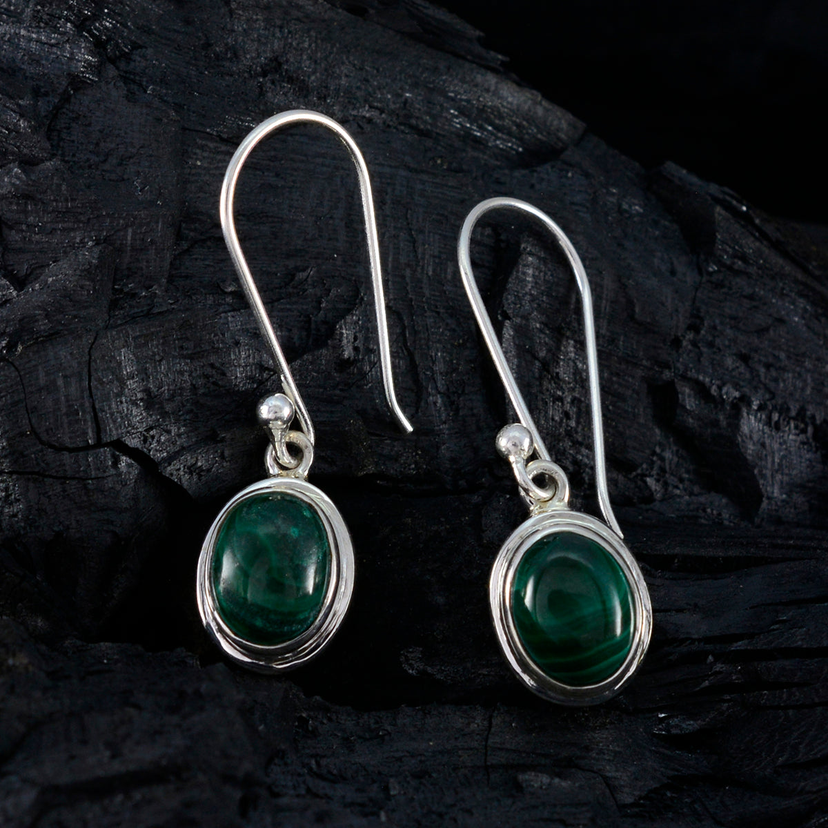 Riyo Tasty Sterling Silver Earring For Damsel Malachite Earring Bezel Setting Green Earring Dangle Earring