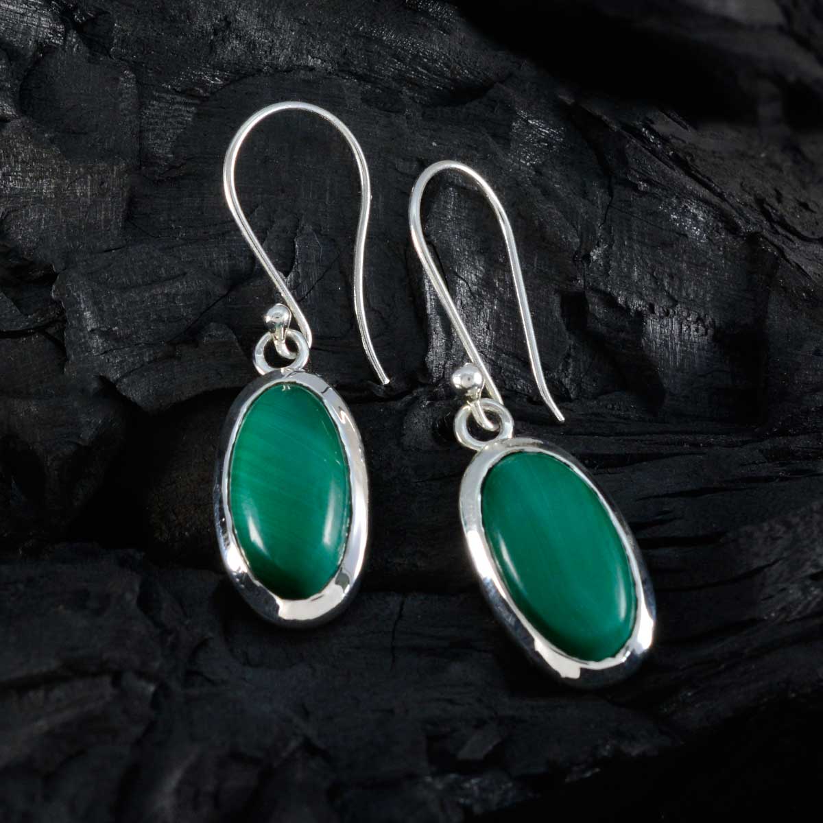 Riyo Prepossessing 925 Sterling Silver Earring For Demoiselle Malachite Earring Bezel Setting Green Earring Dangle Earring