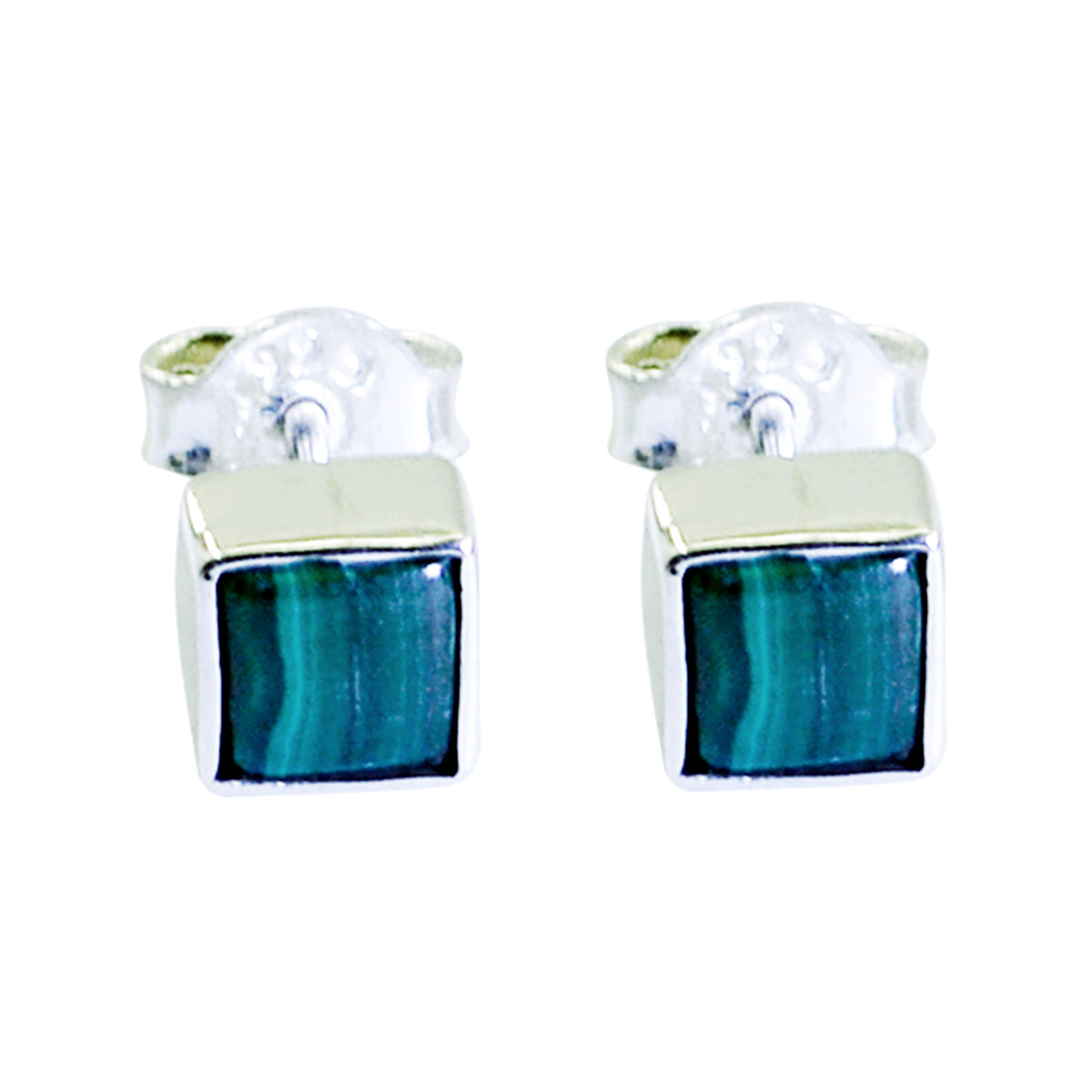 Riyo Schön aussehender Sterlingsilber-Ohrring für Schwester, Malachit-Ohrring, Lünettenfassung, grüner Ohrring-Ohrstecker