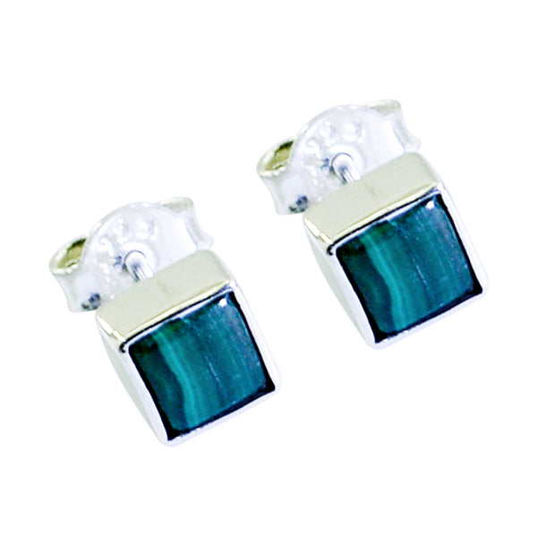 Riyo Nice-Looking Sterling Silver Earring For Sister Malachite Earring Bezel Setting Green Earring Stud Earring