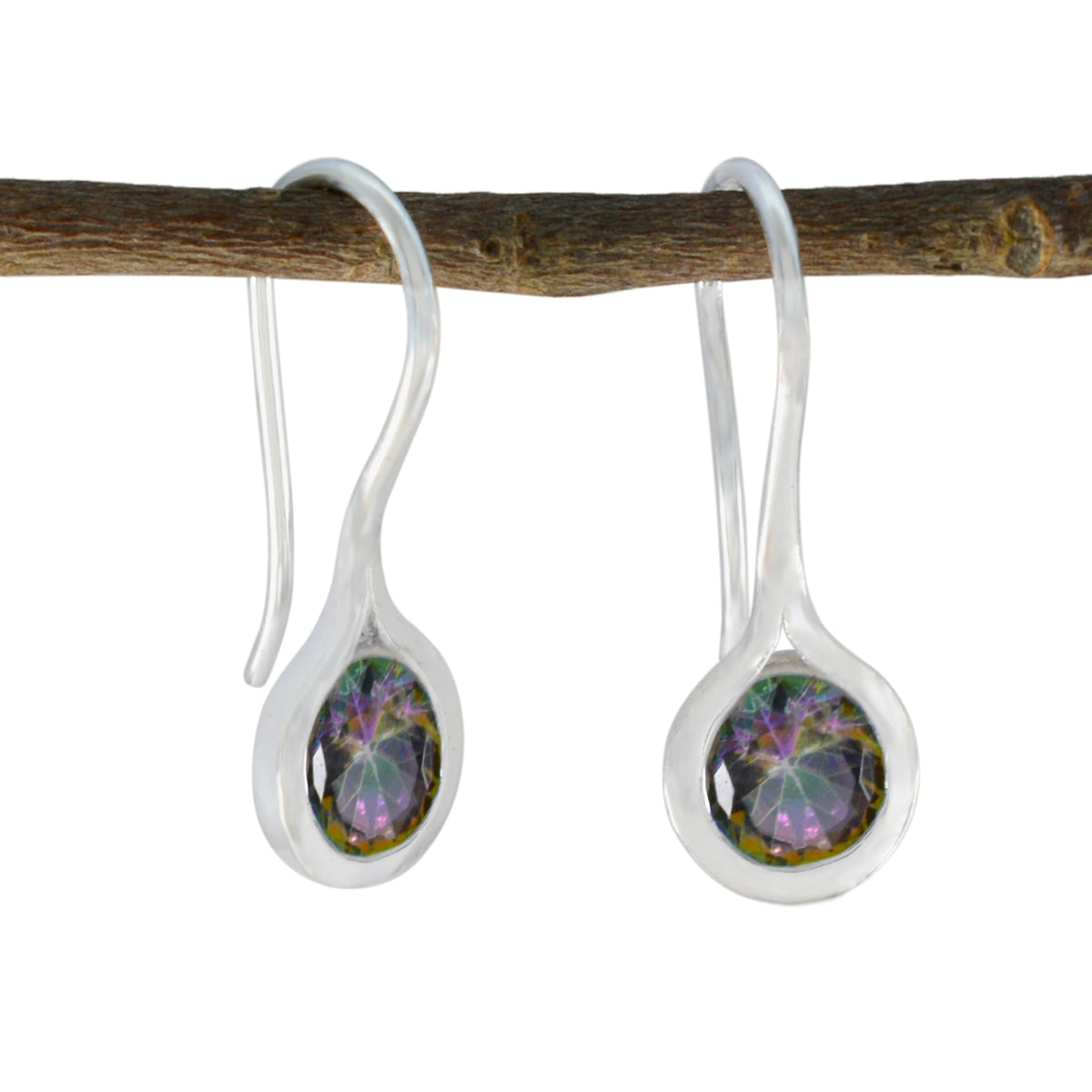 Riyo Erfreulicher Sterling-Silber-Ohrring für Mädchen, mystischer Quarz-Ohrring, Lünettenfassung, mehrere Ohrringe, baumelnde Ohrringe