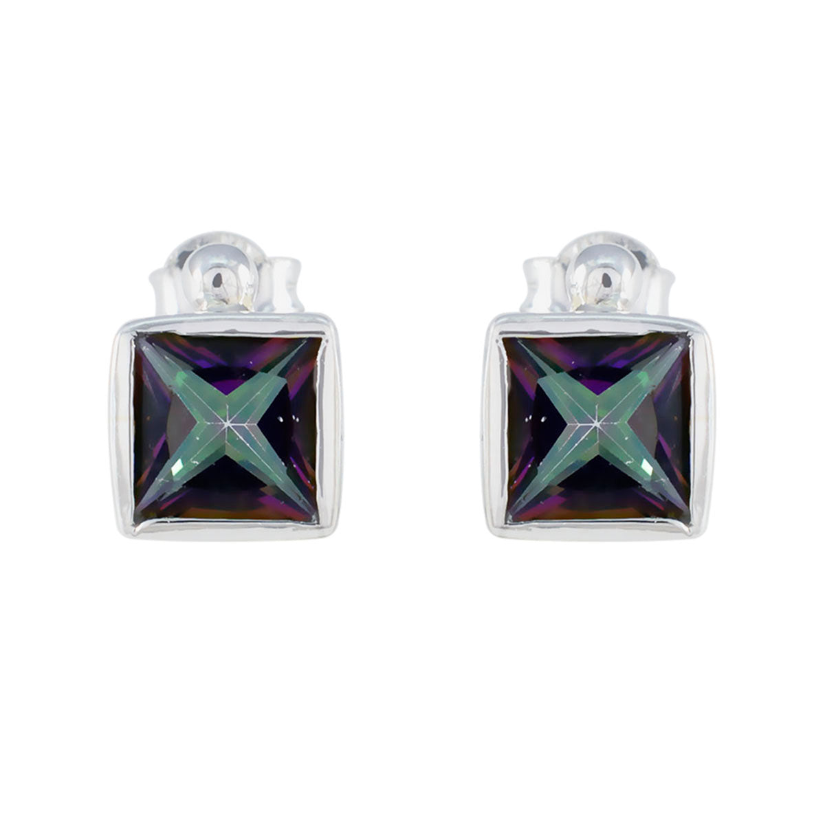 riyo appealing 925 sterling silver earring for girl mystic quartz earring bezel setting multi earring stud earring