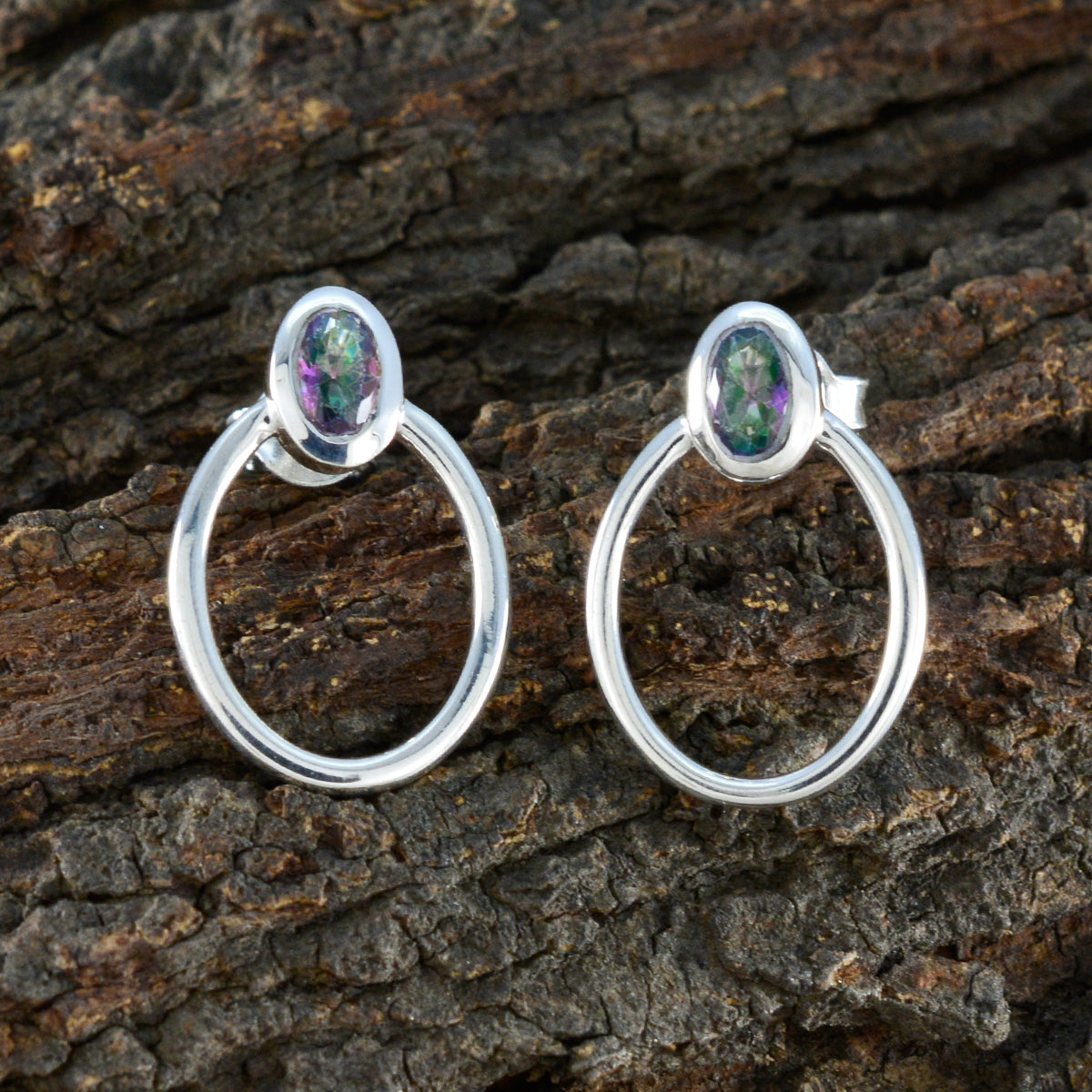 Riyo Sightly Sterling Silber Ohrring für Mädchen Mystic Quarz Ohrring Lünette Fassung Multi Ohrring Ohrstecker