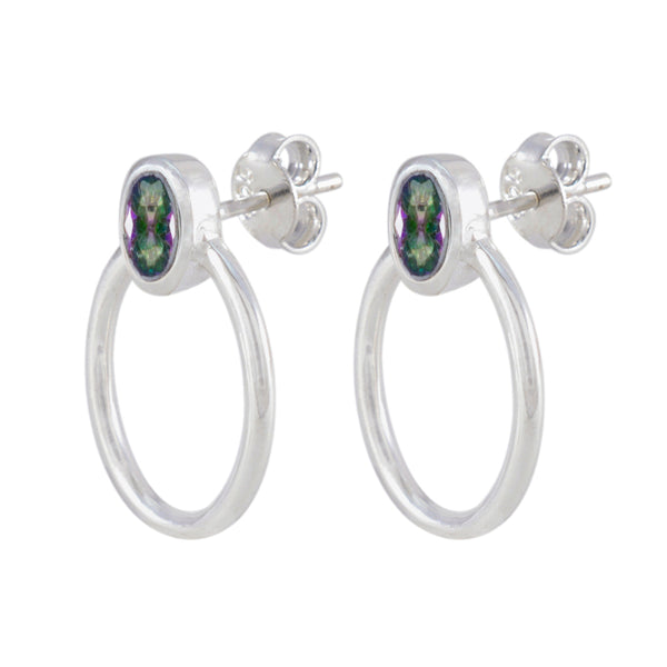 Riyo Sightly Sterling Silver Earring For Girl Mystic Quartz Earring Bezel Setting Multi Earring Stud Earring