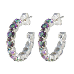 Riyo Fair 925 Sterling Silber Ohrring für Damen Mystic Quartz Ohrring Lünettenfassung Multi-Ohrring Ohrstecker
