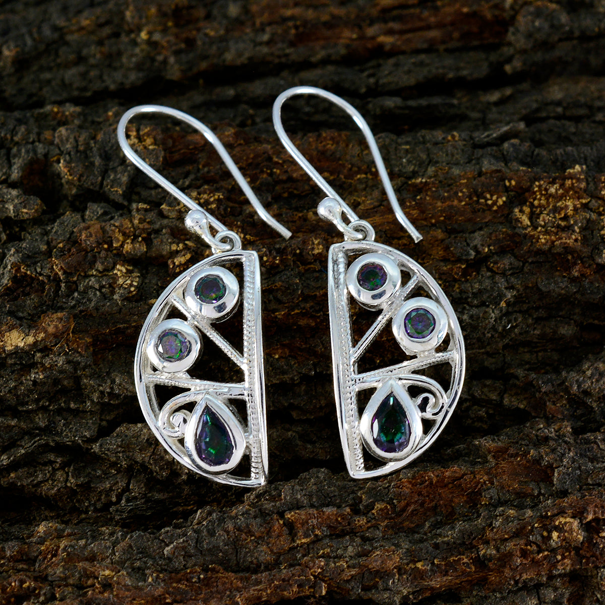 orecchino artistico in argento sterling riyo per orecchino al quarzo mistico femme con castone multi orecchino pendente