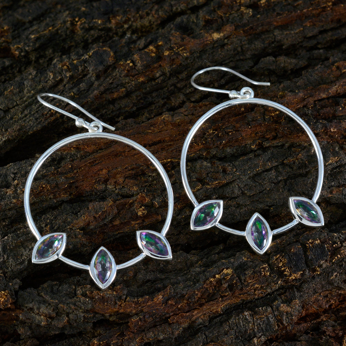 Riyo Bewitching 925 Sterling Silver Earring For Damsel Mystic Quartz Earring Bezel Setting Multi Earring Dangle Earring