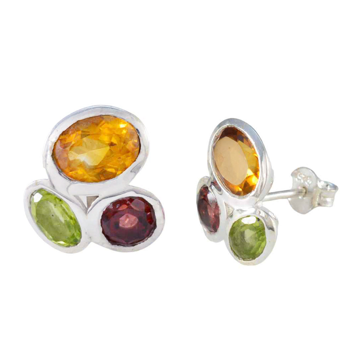 Riyo Künstlerischer 925er-Sterlingsilber-Ohrring für Mädchen mit mehreren Ohrringen und Lünettenfassung, mehreren Ohrsteckern