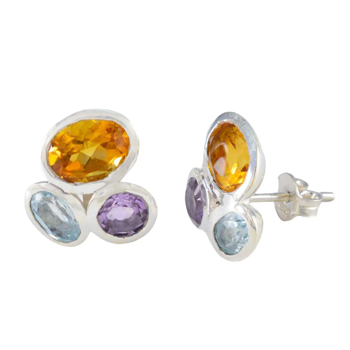Riyo Decorative Sterling Silver Earring For Demoiselle Multi Earring Bezel Setting Multi Earring Stud Earring
