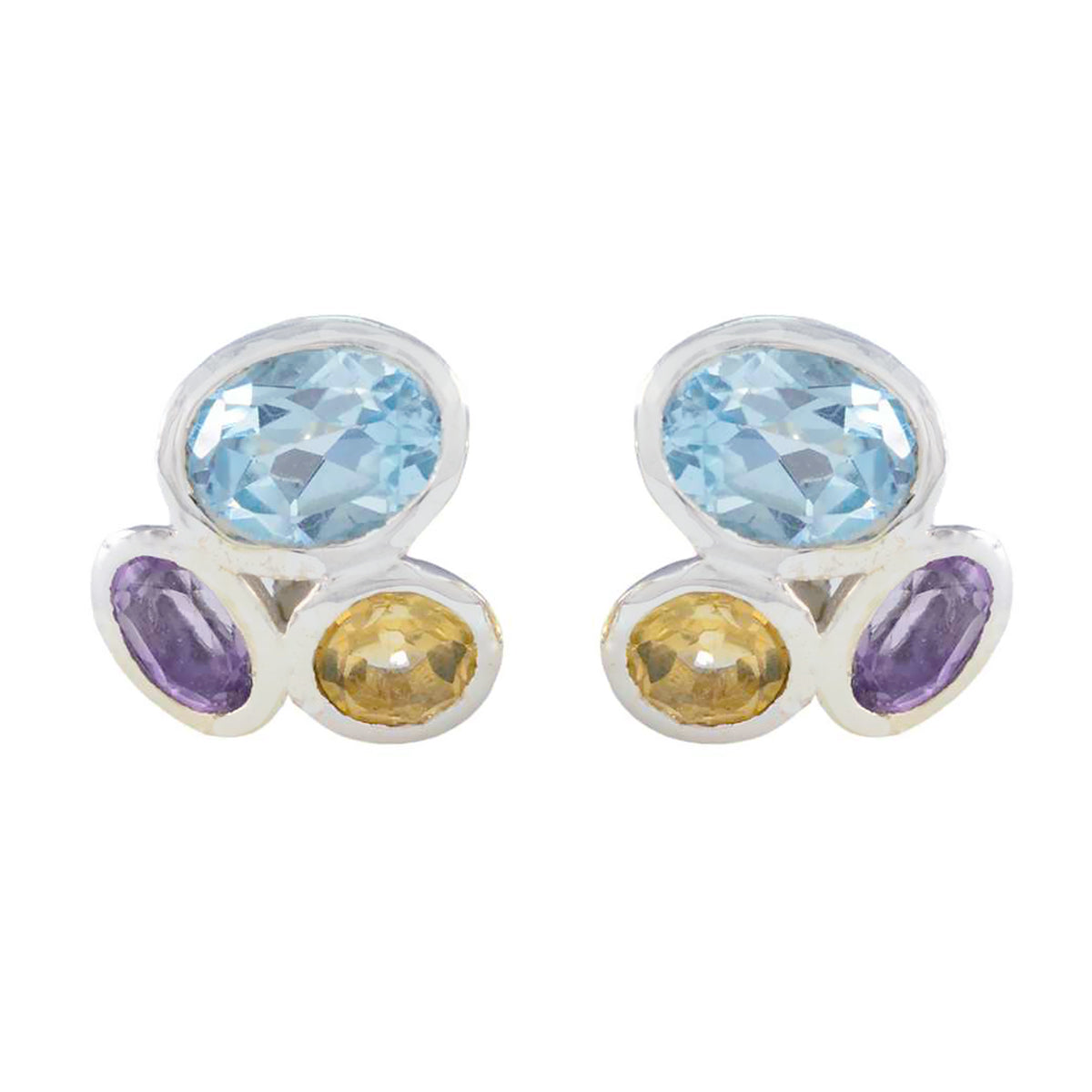 Riyo Bonny Sterling zilveren oorbel voor dames Multi-oorbel Bezel-instelling Multi-oorbel Stud Earring