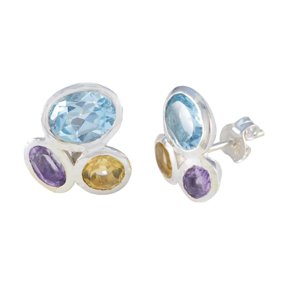 Riyo Bonny Sterling zilveren oorbel voor dames Multi-oorbel Bezel-instelling Multi-oorbel Stud Earring