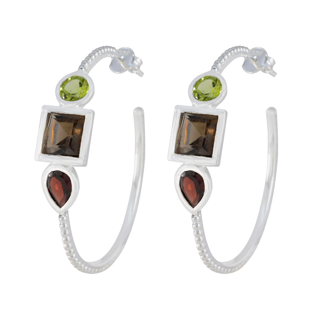 Riyo Prepossessing Sterling Silver Earring For Women Multi Earring Bezel Setting Multi Earring Hoop Earring