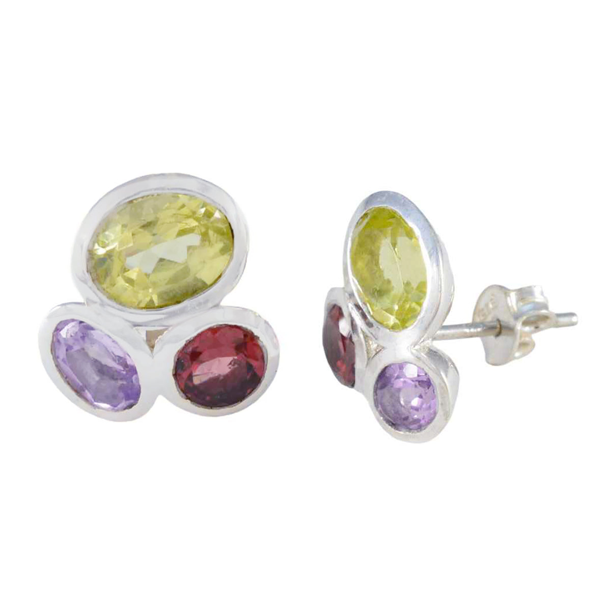 Riyo Hot 925 Sterling Silver Earring For Girl Multi Earring Bezel Setting Multi Earring Stud Earring