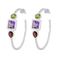 Riyo Lovely 925 Sterling Silver Earring For Damsel Multi Earring Bezel Setting Multi Earring Hoop Earring