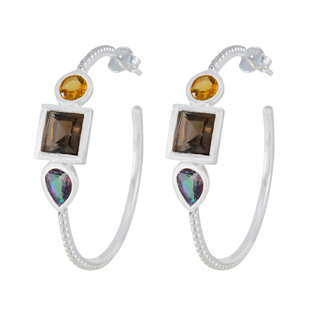 Riyo Charming Sterling Silver Earring For Demoiselle Multi Earring Bezel Setting Multi Earring Hoop Earring