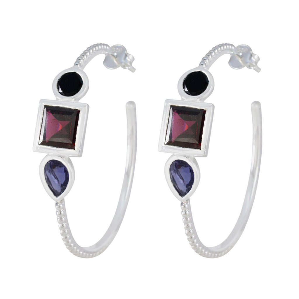 Riyo Delightful 925 Sterling Silver Earring For Female Multi Earring Bezel Setting Multi Earring Hoop Earring