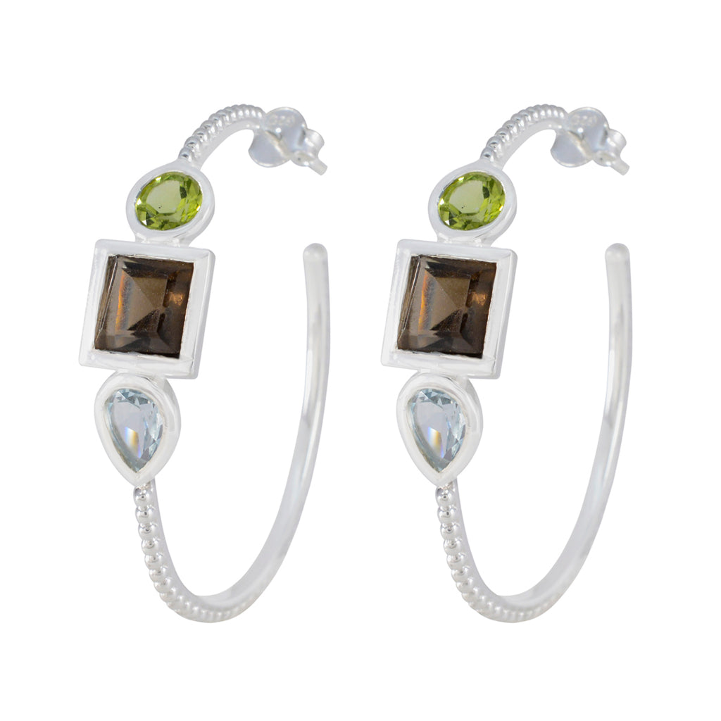 Riyo Engaging 925 Sterling Silver Earring For Girl Multi Earring Bezel Setting Multi Earring Hoop Earring