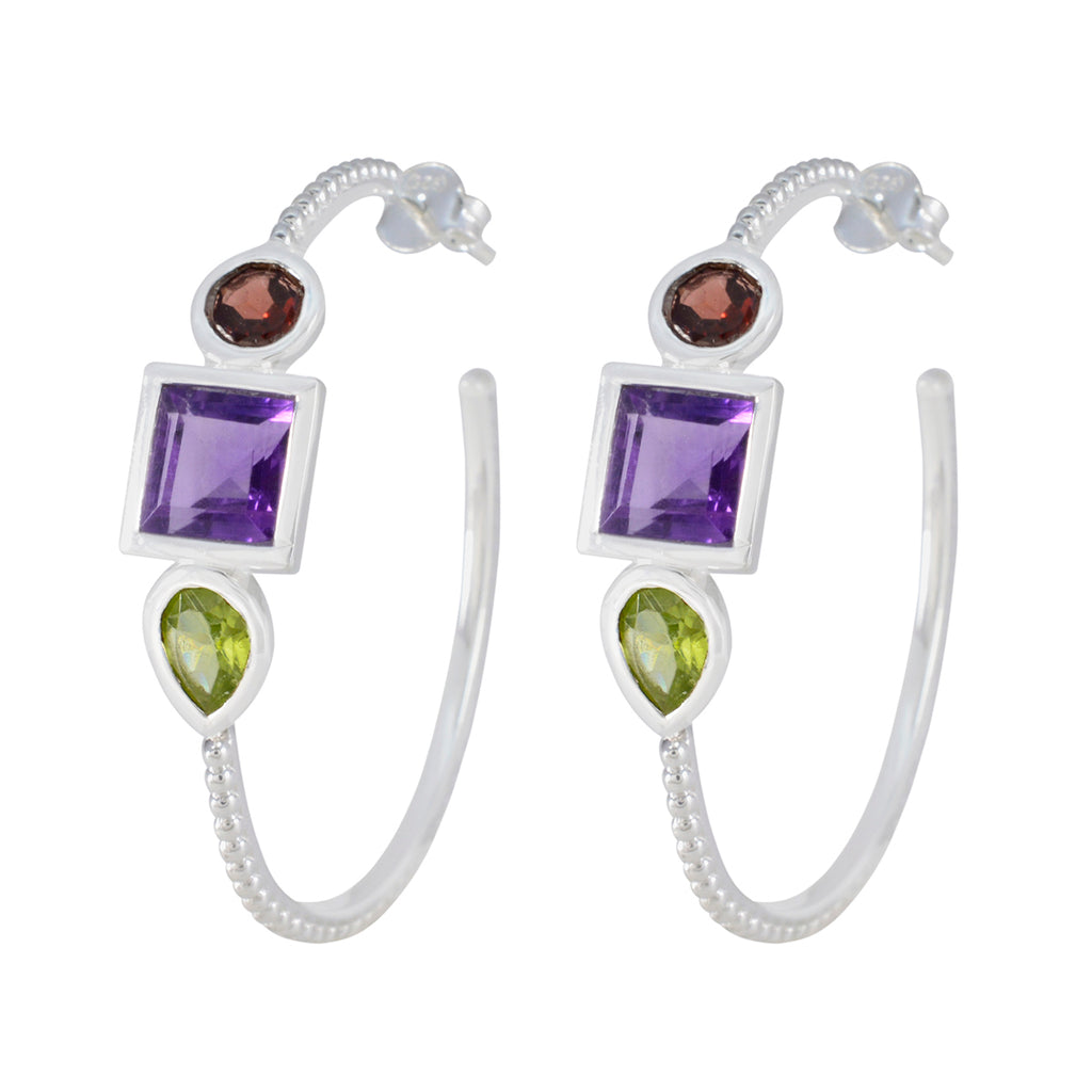 Riyo Winsome Sterling Silver Earring For Lady Multi Earring Bezel Setting Multi Earring Hoop Earring