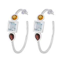 Riyo Gorgeous Sterling Silver Earring For Wife Multi Earring Bezel Setting Multi Earring Hoop Earring