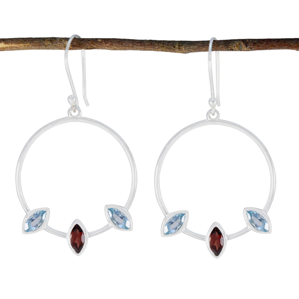 Riyo Ästhetischer Sterling-Silber-Ohrring für Damen, mehrere Ohrringe, Lünettenfassung, mehrere Ohrringe, baumelnde Ohrringe