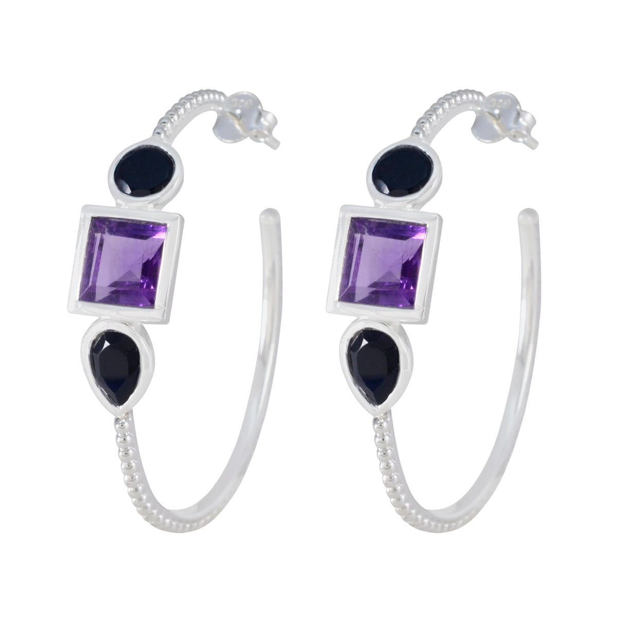 Riyo Fair 925 Sterling Silver Earring For Women Multi Earring Bezel Setting Multi Earring Hoop Earring