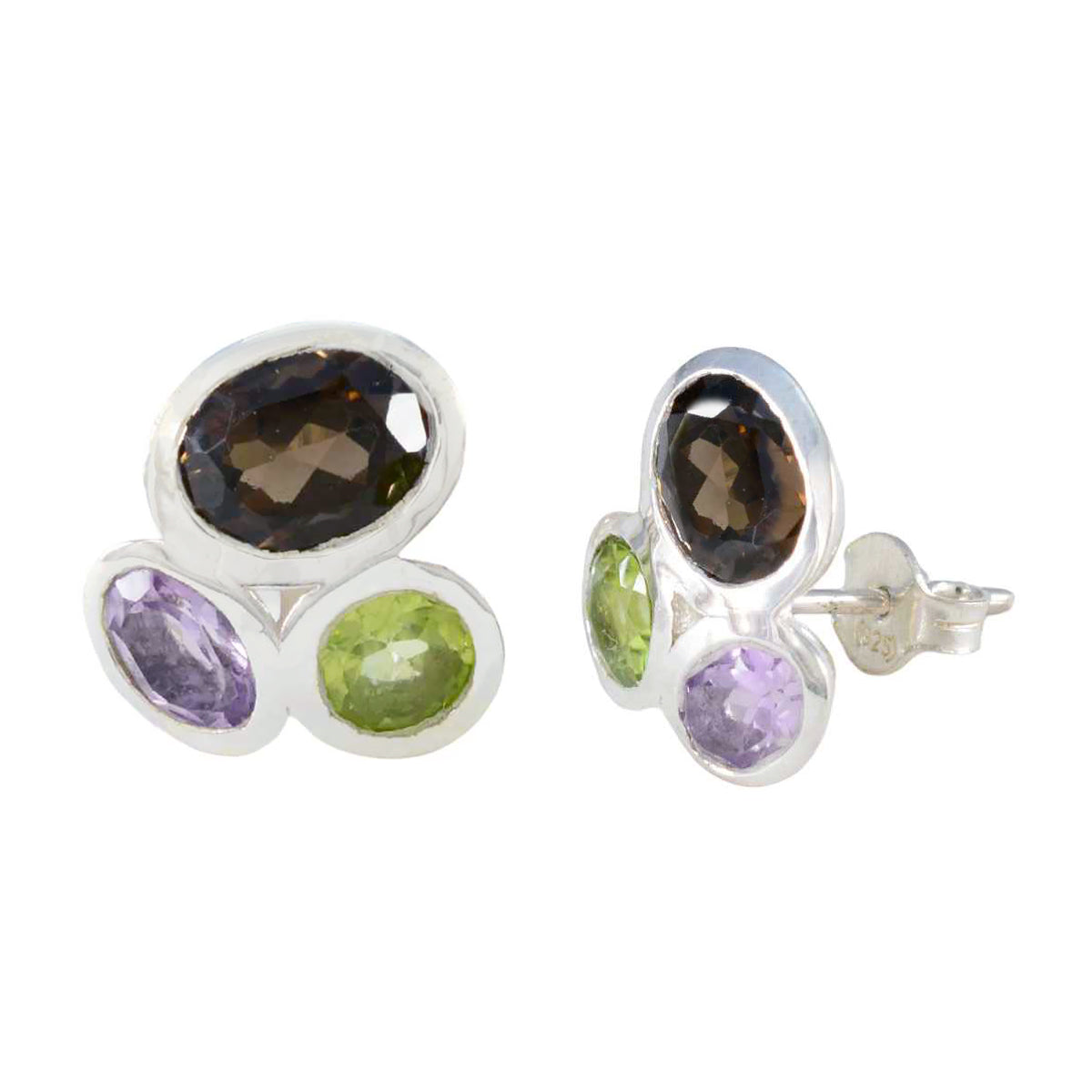 Riyo Verleidelijke Sterling zilveren oorbel voor meisjes Multi-oorbel Bezel Setting Multi-oorbel Stud Earring