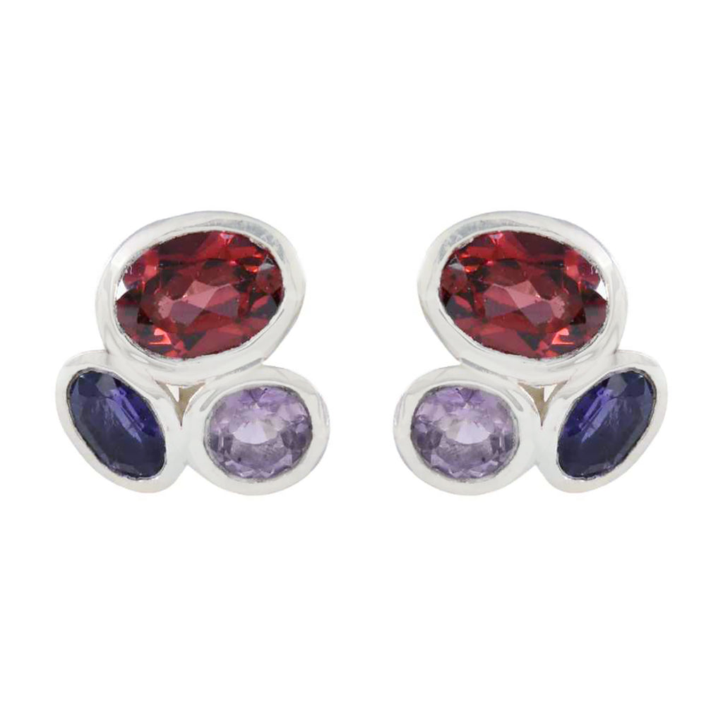 Riyo Exquisite 925 Sterling Silver Earring For Wife Multi Earring Bezel Setting Multi Earring Stud Earring