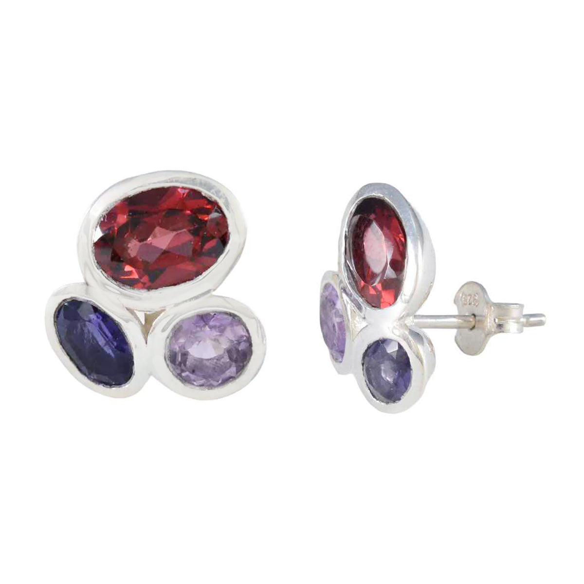 Riyo Exquisiter Ohrring aus 925er-Sterlingsilber für die Frau, mehrere Ohrringe mit Lünettenfassung, mehrere Ohrstecker