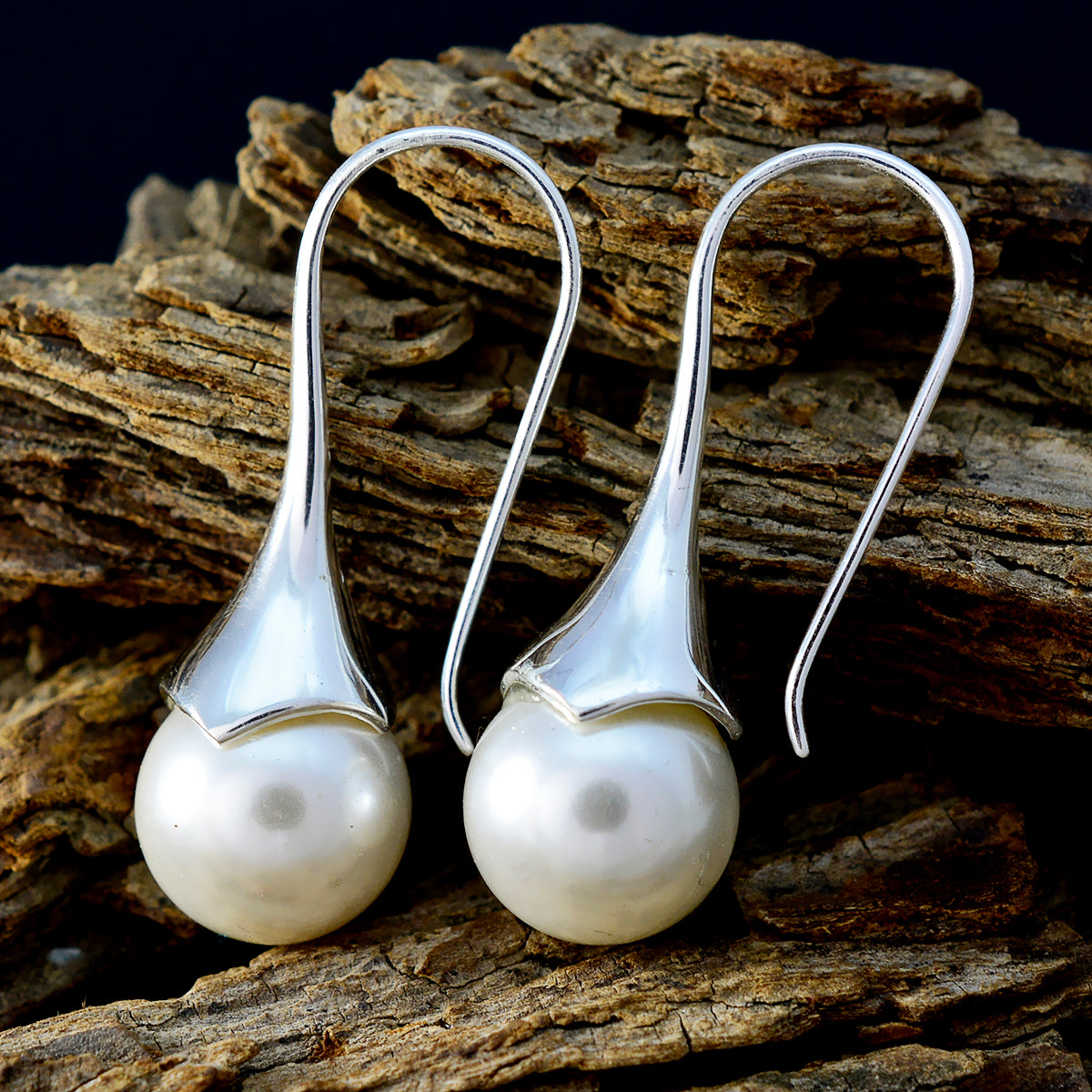 Riyo Engaging Sterling Silver Earring For Wife Pearl Earring Bezel Setting White Earring Dangle Earring