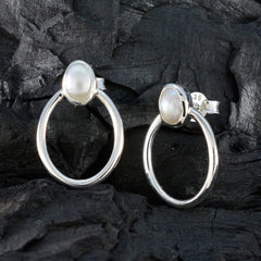Atractivo pendiente de Plata de Ley 925 riyo para mujer, pendiente de perla, ajuste de bisel, pendiente blanco, pendiente de tuerca