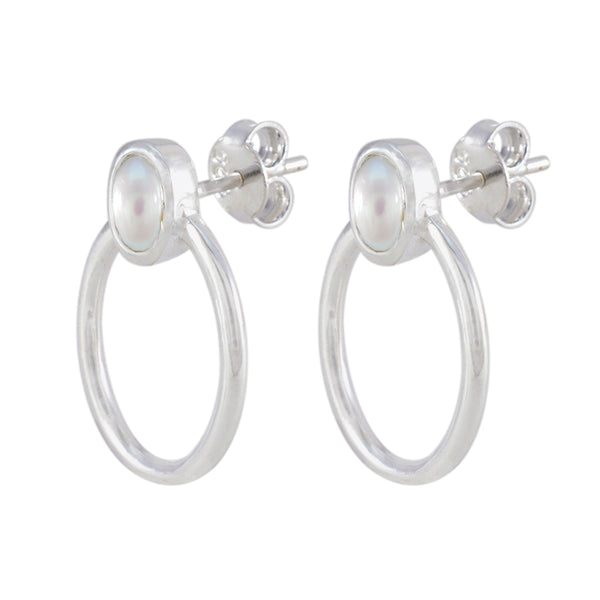 Riyo Attractive 925 Sterling Silver Earring For Lady Pearl Earring Bezel Setting White Earring Stud Earring